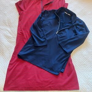 Chicos Red/blue striped dress with blue jacket - Sz 1